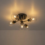 Lampada a soffitto semi-flush in vetro globulare Sputnik moderna nera e dorata a 5 luci