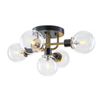 Lampada a soffitto semi-flush in vetro globulare Sputnik moderna nera e dorata a 5 luci