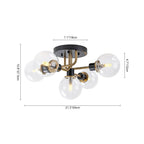 Lampada a soffitto semi-flush in vetro globulare Sputnik moderna nera e dorata a 5 luci