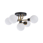 Lampada a soffitto semi-flush in vetro globulare Sputnik moderna nera e dorata a 5 luci