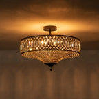 Lampada a soffitto semi-flush a tamburo glamour a 6 luci con cristallo per corridoio