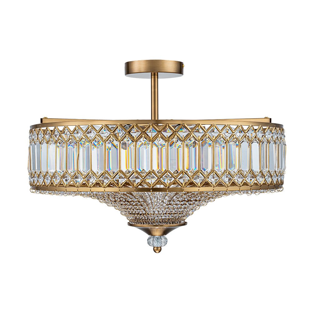 Lampada a soffitto semi-flush a tamburo glamour a 6 luci con cristallo per corridoio