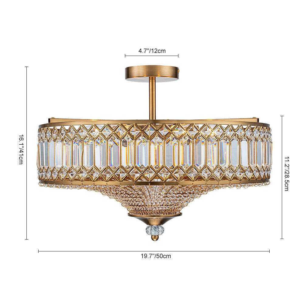 Lampada a soffitto semi-flush a tamburo glamour a 6 luci con cristallo per corridoio