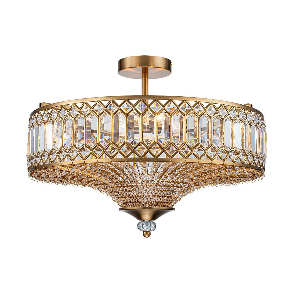 Lampada a soffitto semi-flush a tamburo glamour a 6 luci con cristallo per corridoio
