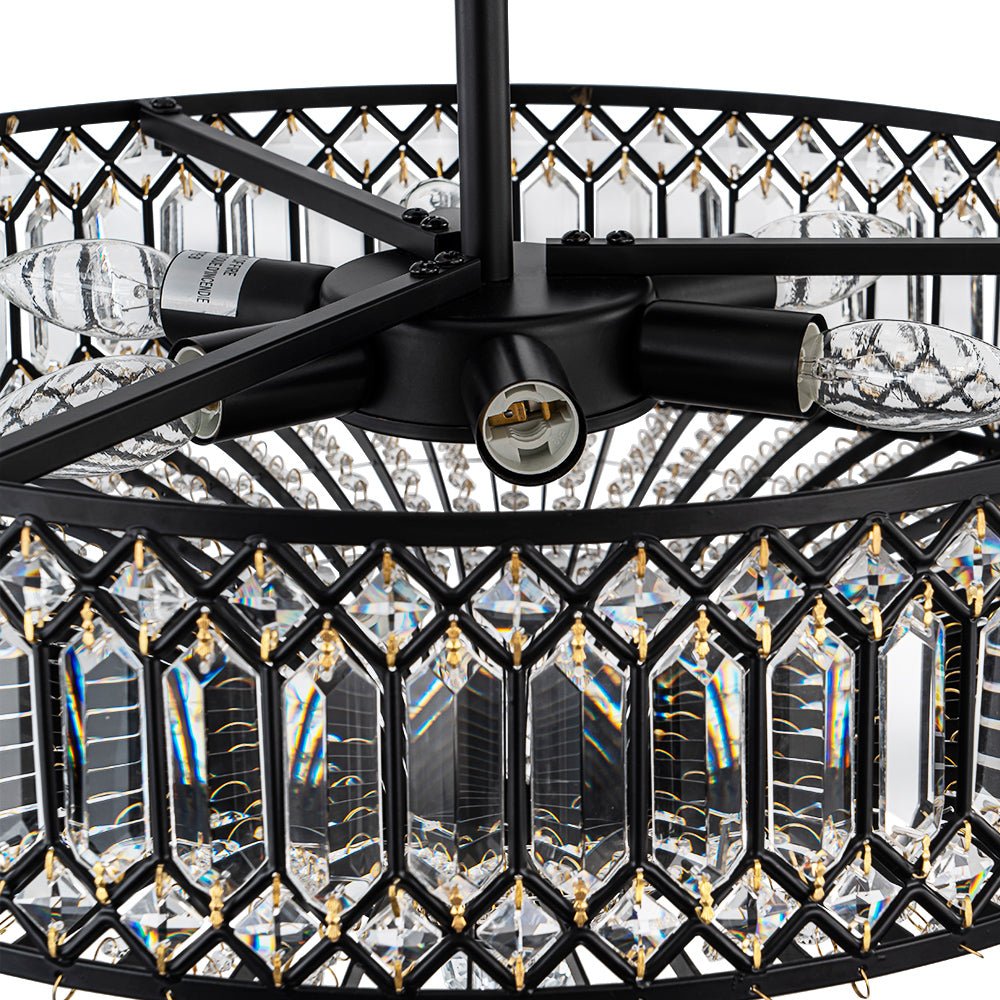 Lampada a soffitto semi-flush a tamburo glamour a 6 luci con cristallo per corridoio