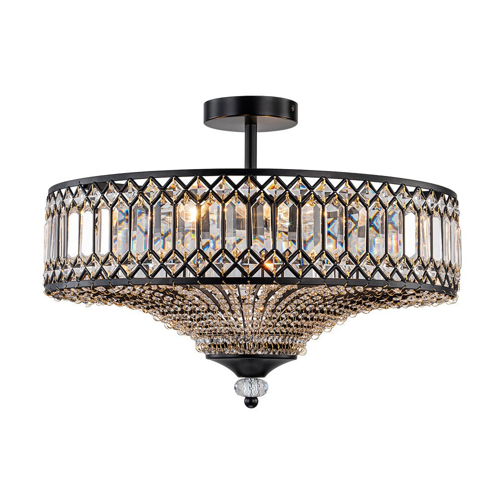Lampada a soffitto semi-flush a tamburo glamour a 6 luci con cristallo per corridoio