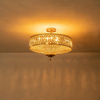 Lampada a soffitto semi-flush a tamburo glamour a 6 luci con cristallo per corridoio