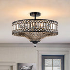 Lampada a soffitto semi-flush a tamburo glamour a 6 luci con cristallo per corridoio