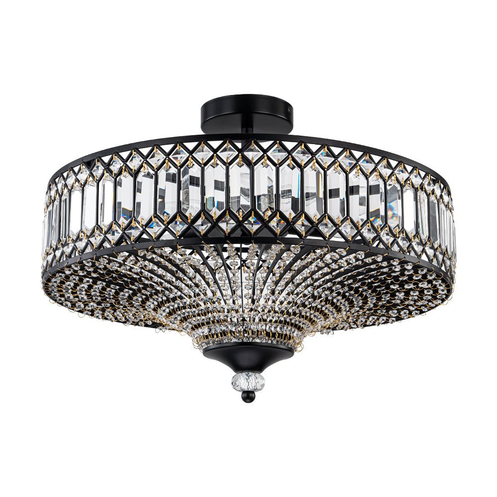 Lampada a soffitto semi-flush a tamburo glamour a 6 luci con cristallo per corridoio