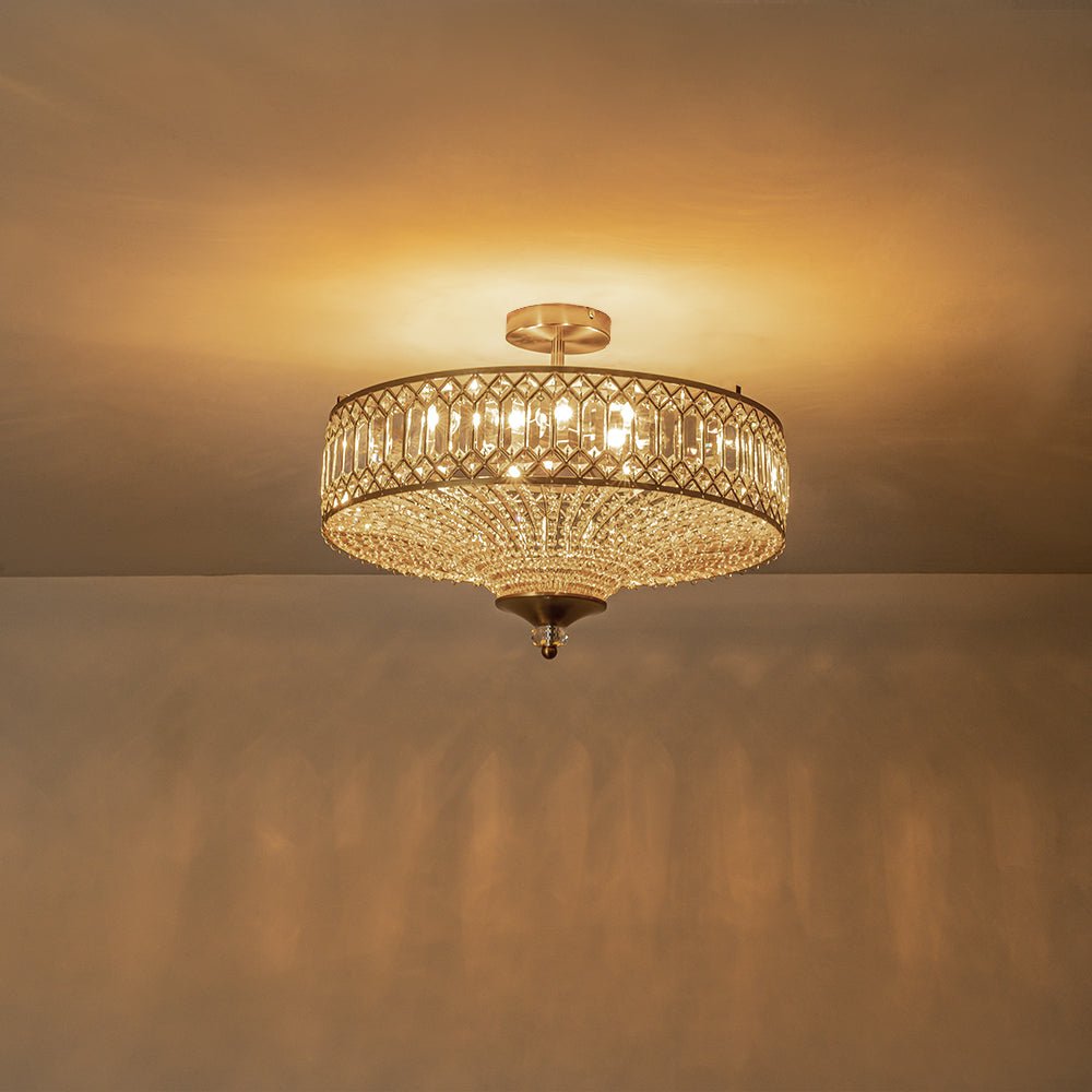 Lampada a soffitto semi-flush a tamburo glamour a 6 luci con cristallo per corridoio