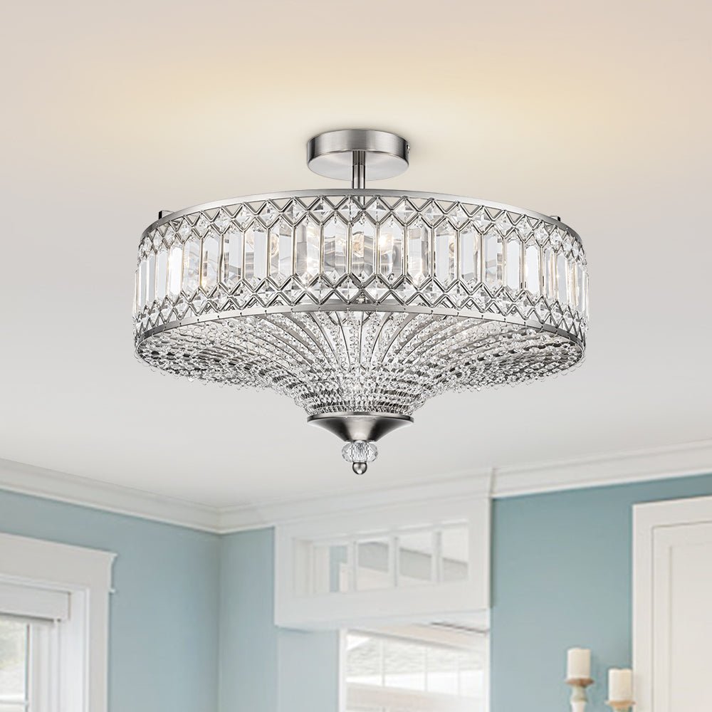 Lampada a soffitto semi-flush a tamburo glamour a 6 luci con cristallo per corridoio