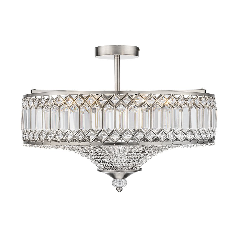 Lampada a soffitto semi-flush a tamburo glamour a 6 luci con cristallo per corridoio