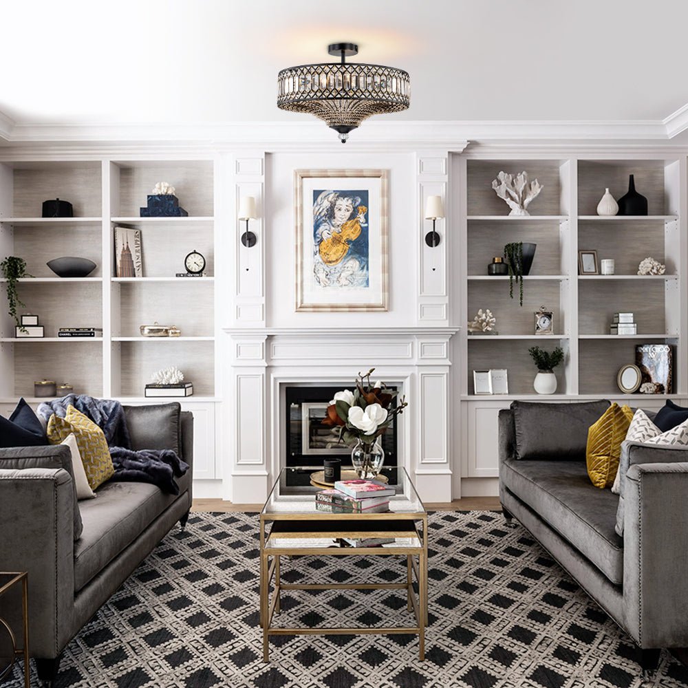 Lampada a soffitto semi-flush a tamburo glamour a 6 luci con cristallo per corridoio