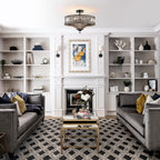 Lampada a soffitto semi-flush a tamburo glamour a 6 luci con cristallo per corridoio