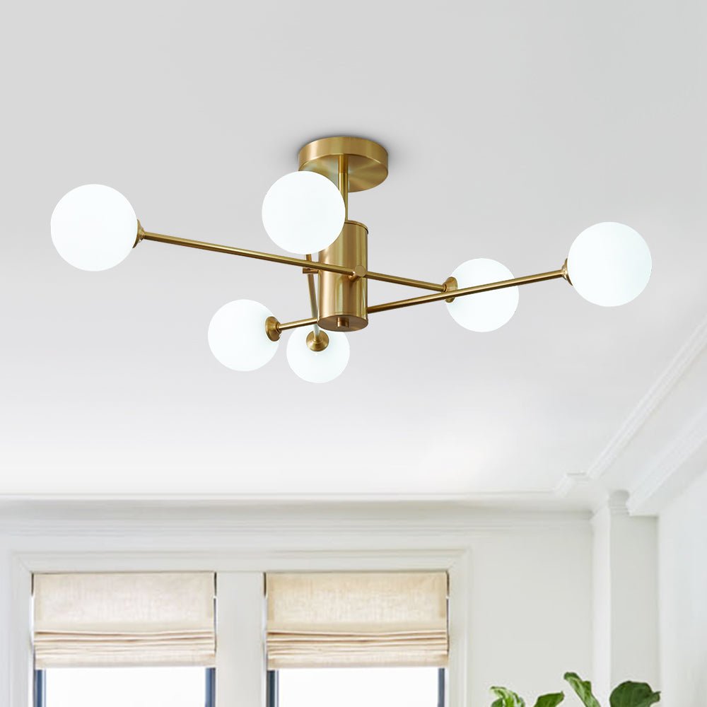 Plafoniera Semi Flush a 6 Luce in Vetro Globo Sputnik