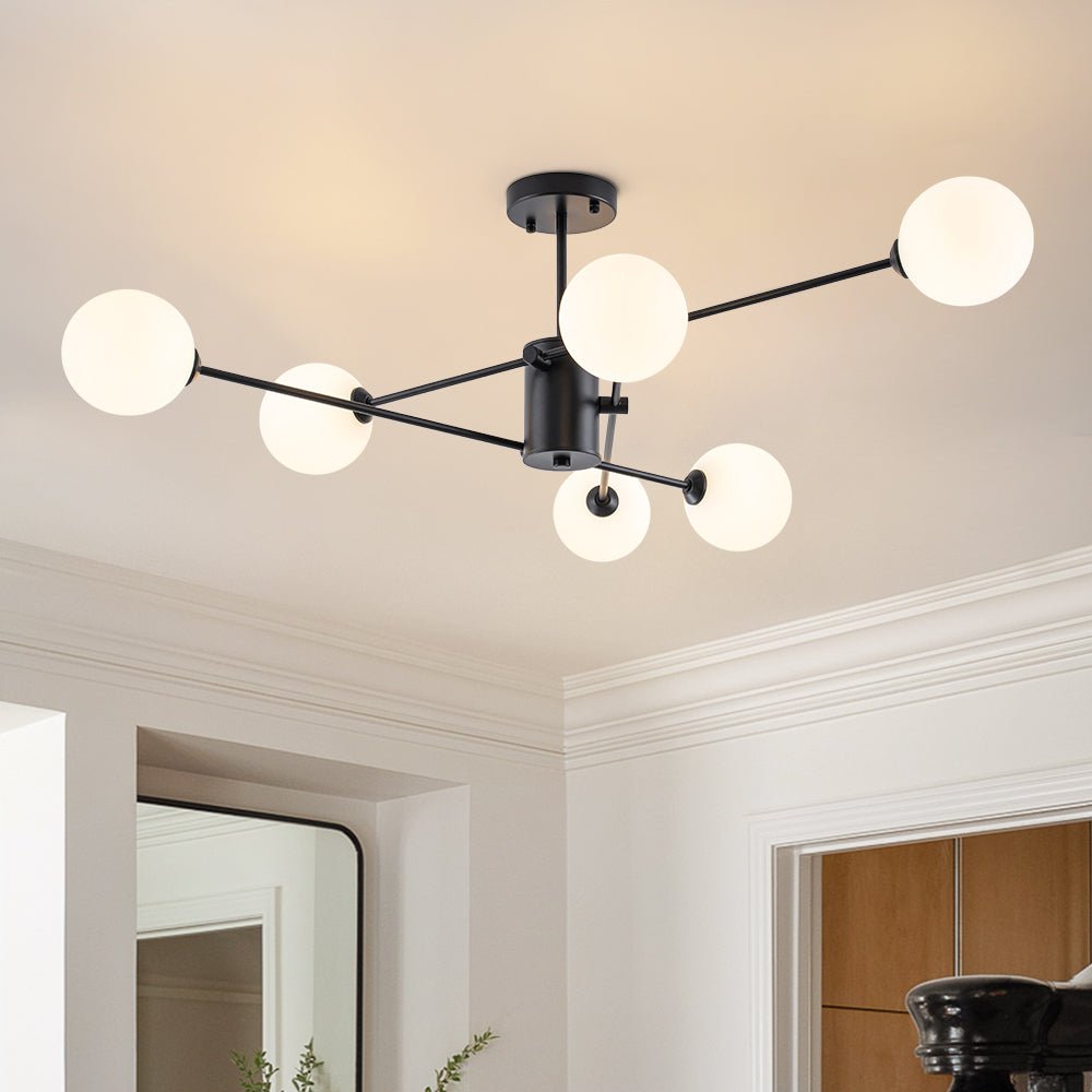 Plafoniera Semi Flush a 6 Luce in Vetro Globo Sputnik