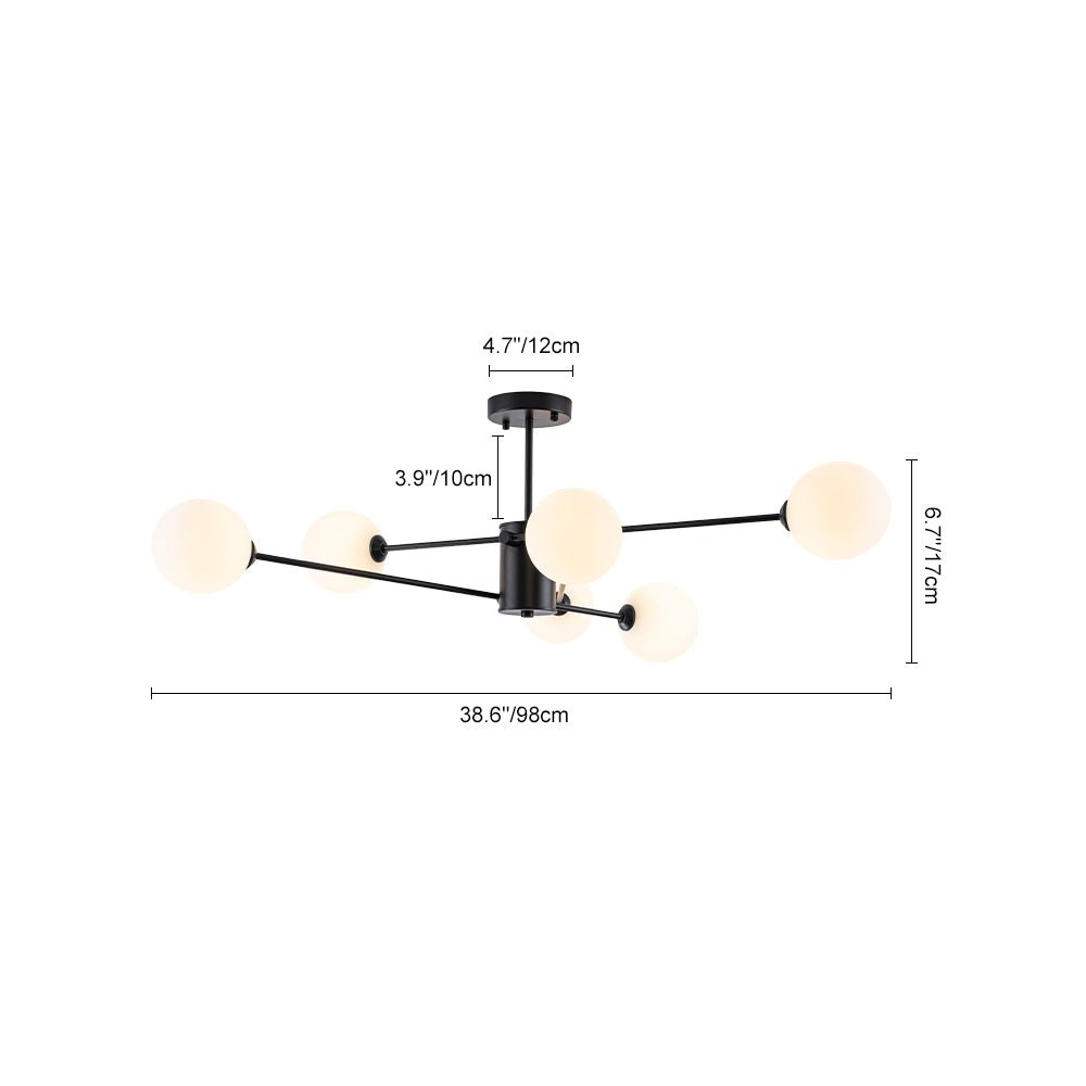 Plafoniera Semi Flush a 6 Luce in Vetro Globo Sputnik