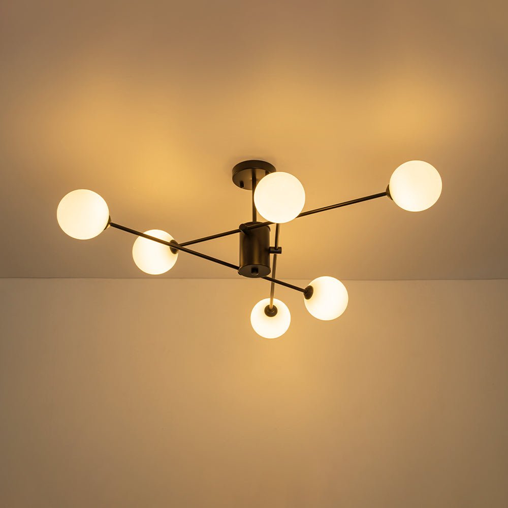 Plafoniera Semi Flush a 6 Luce in Vetro Globo Sputnik