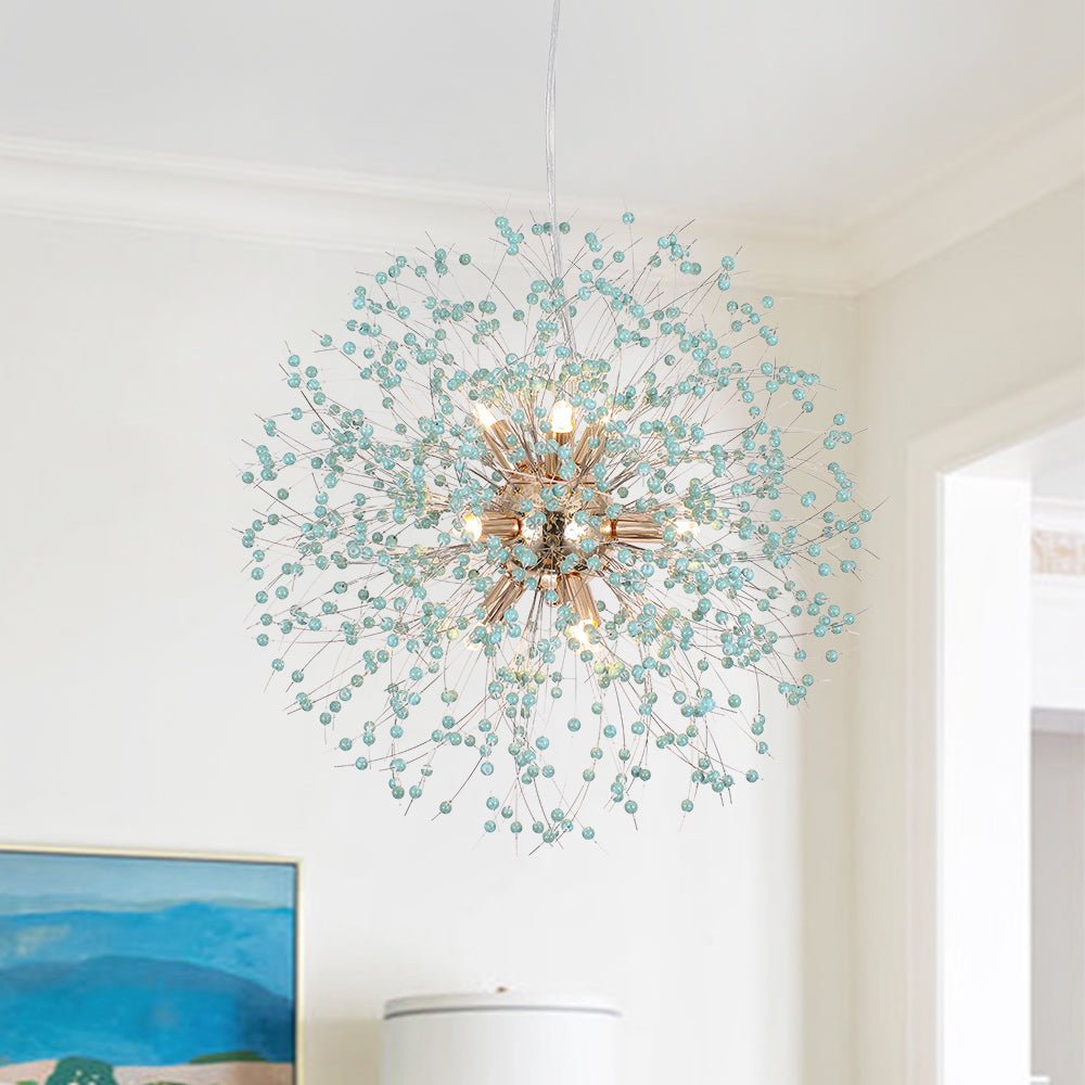 Lampadario Fuochi D'Artificio Dente di Leone Blu a 9 Luci
