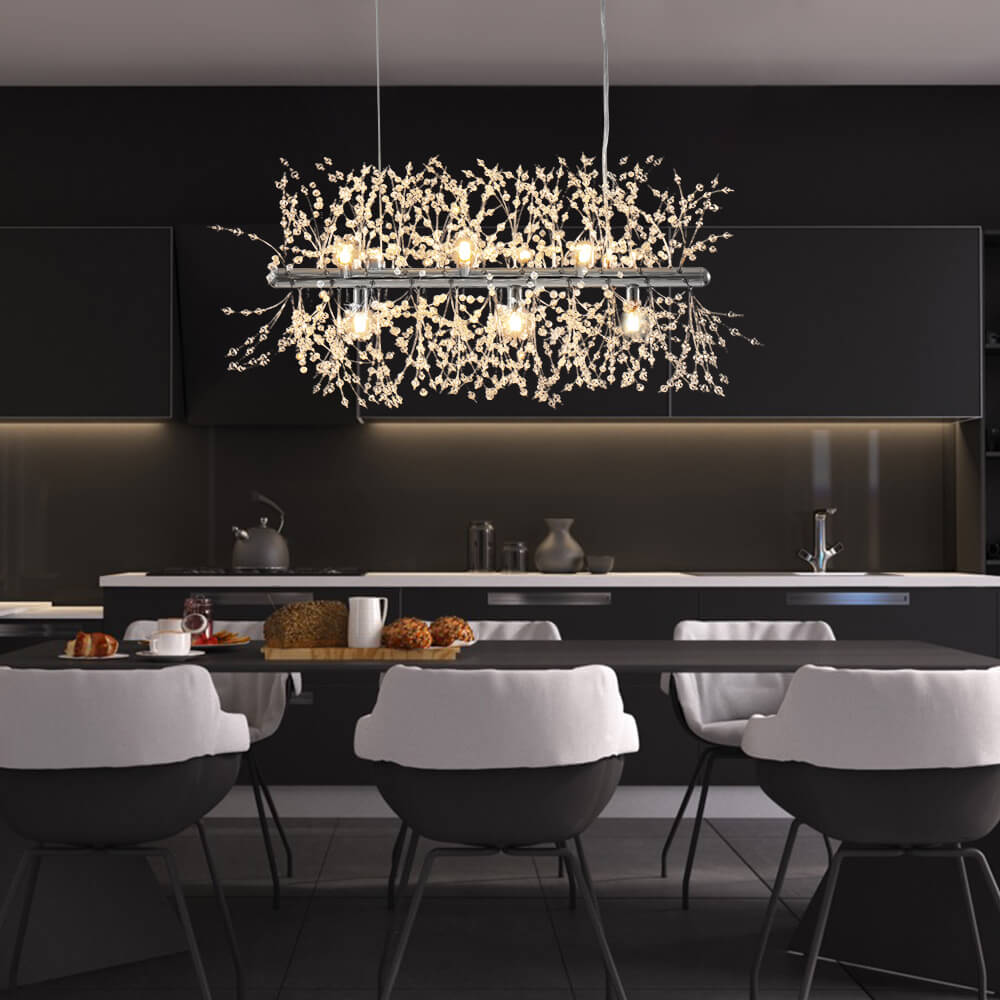 Lampadario Moderno Lineare in Cristallo a 9 Luci