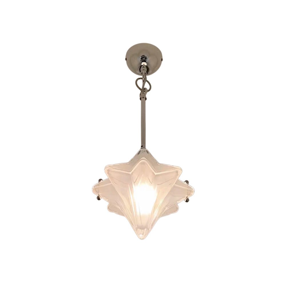 Lampada a sospensione in vetro satinato a forma di stella Art Deco con 1 luce