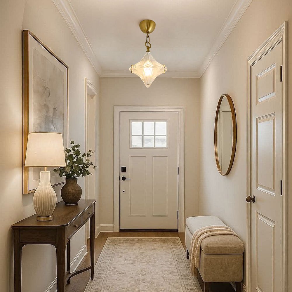 Lampada a sospensione in vetro satinato a forma di stella Art Deco con 1 luce