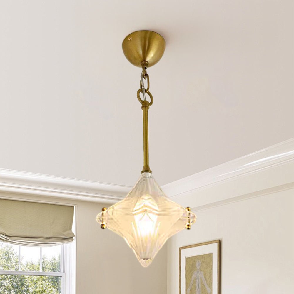 Lampada a sospensione in vetro satinato a forma di stella Art Deco con 1 luce