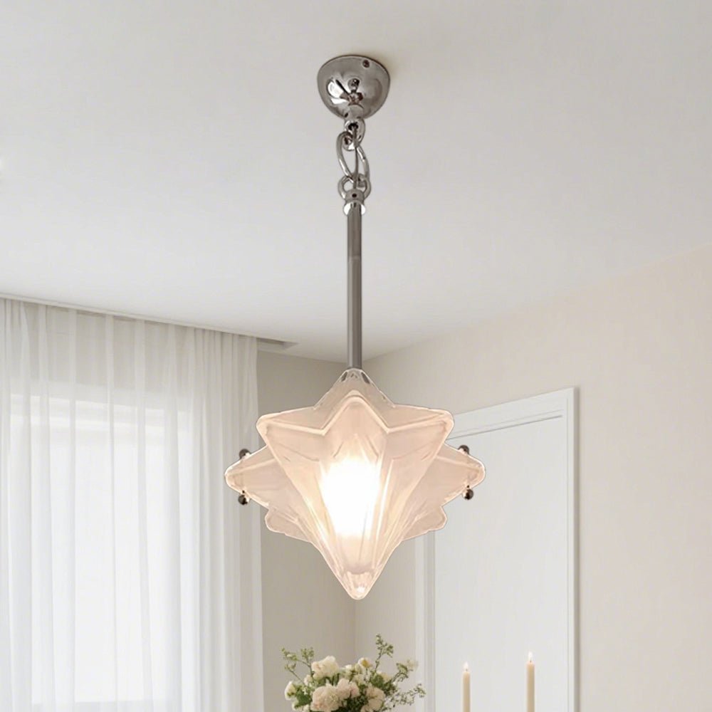 Lampada a sospensione in vetro satinato a forma di stella Art Deco con 1 luce