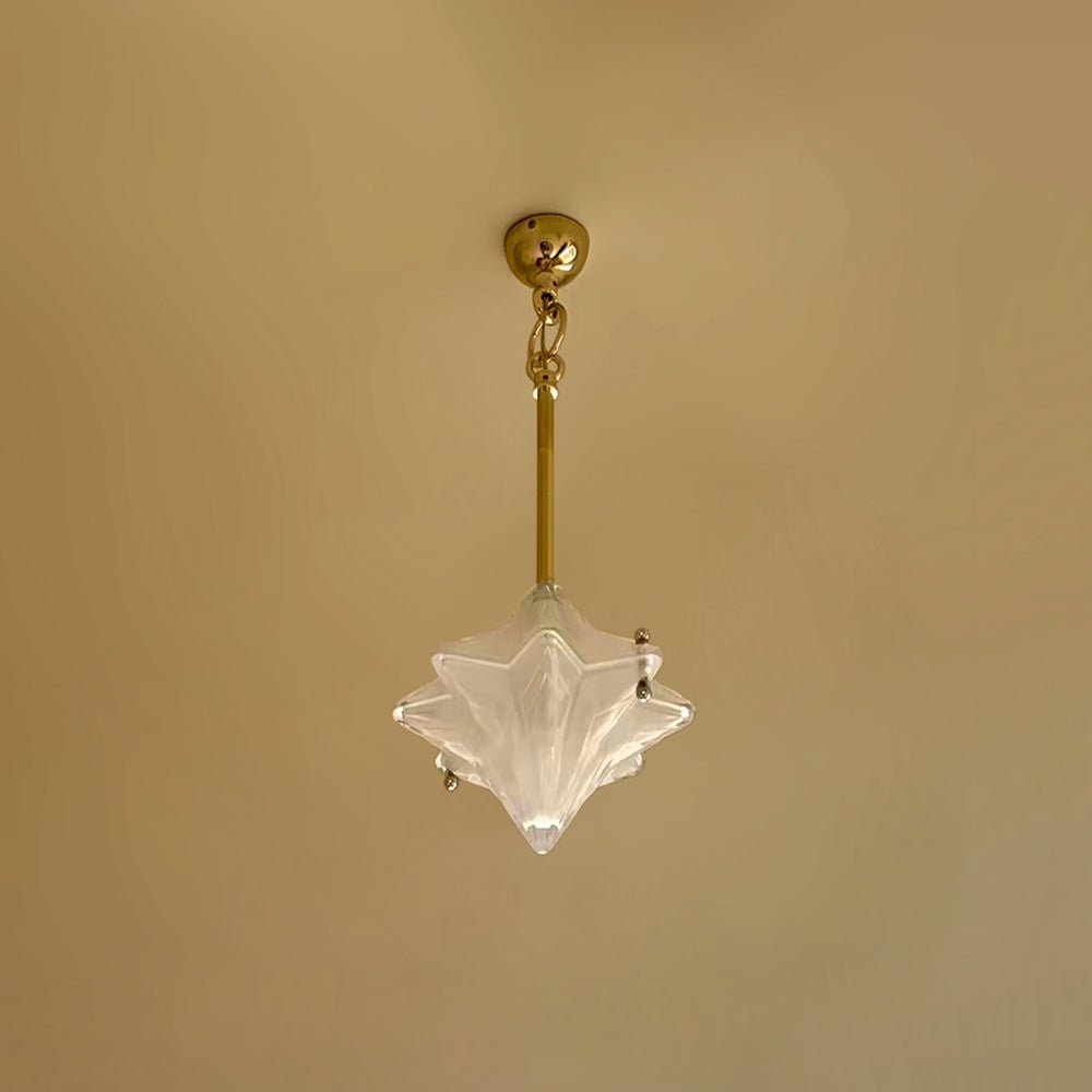 Lampada a sospensione in vetro satinato a forma di stella Art Deco con 1 luce