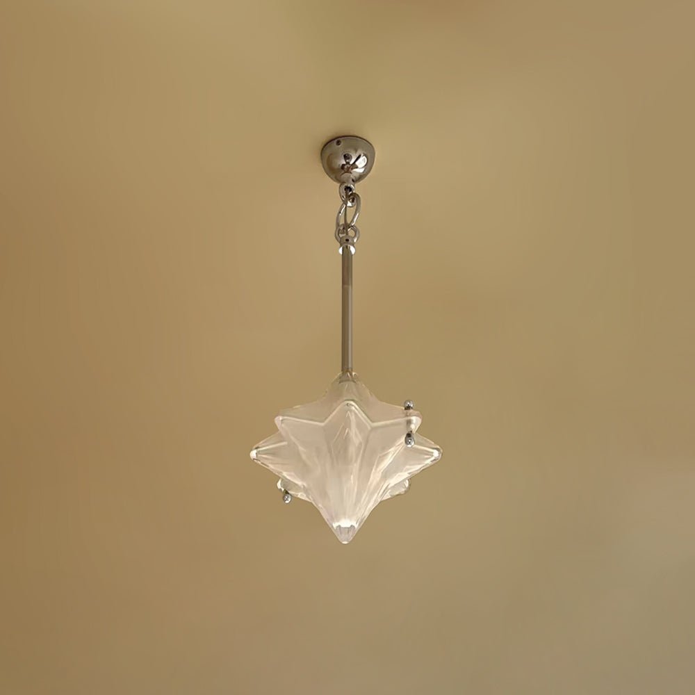 Lampada a sospensione in vetro satinato a forma di stella Art Deco con 1 luce