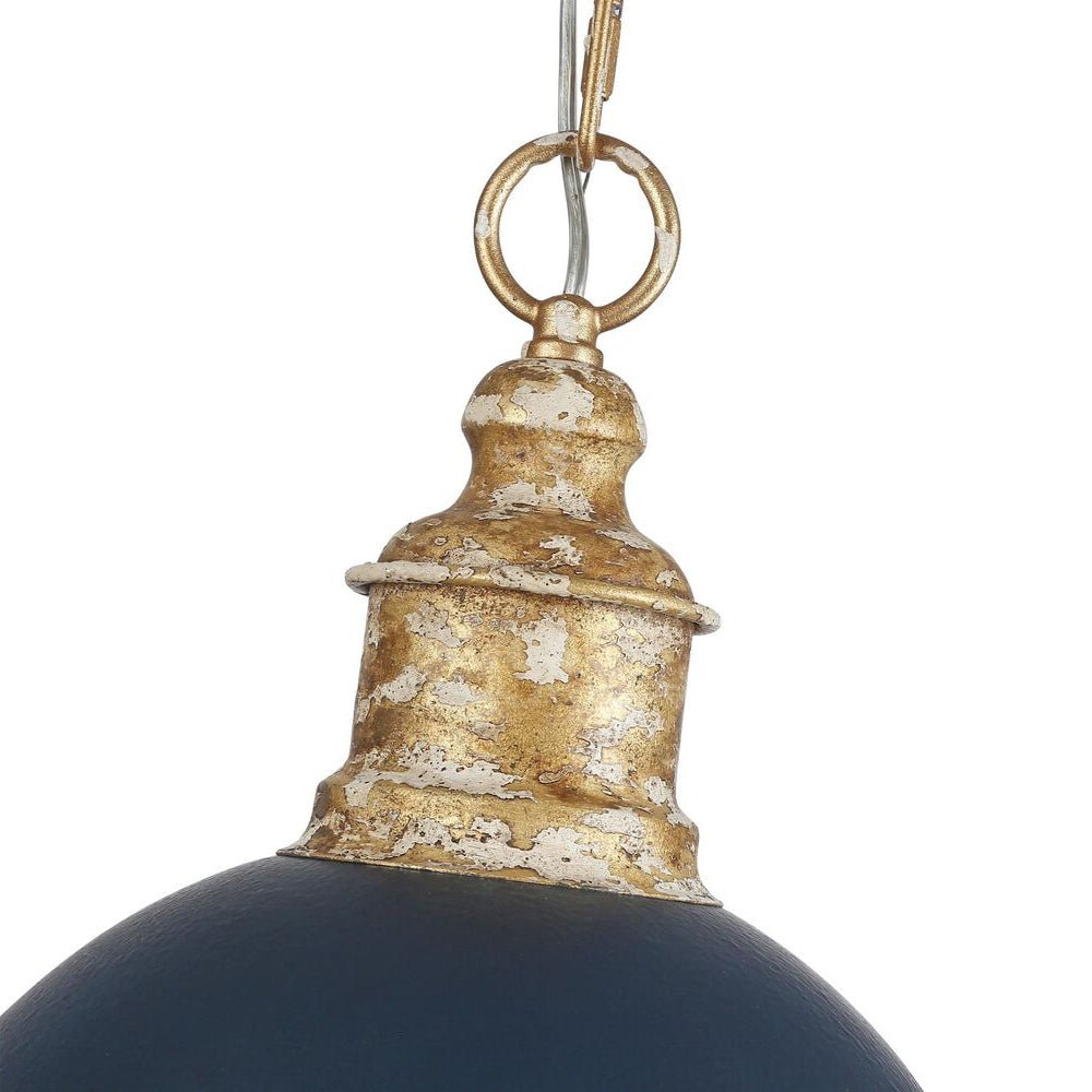 Lampadario Vintage a 1 Luce in Metallo Fatta a Mano con Paralume a Cupola