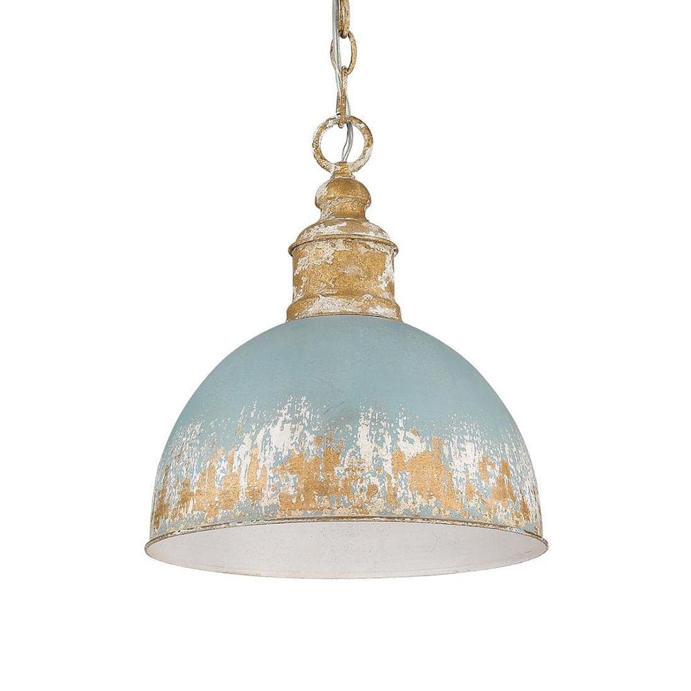 Lampadario Vintage a 1 Luce in Metallo Fatta a Mano con Paralume a Cupola