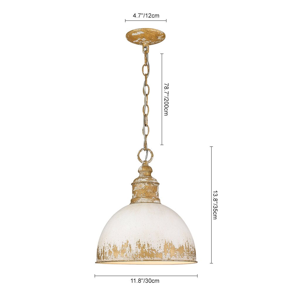 Lampadario Vintage a 1 Luce in Metallo Fatta a Mano con Paralume a Cupola