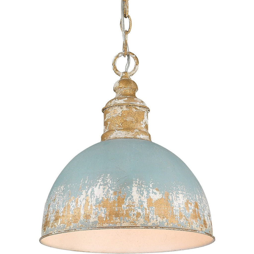 Lampadario Vintage a 1 Luce in Metallo Fatta a Mano con Paralume a Cupola