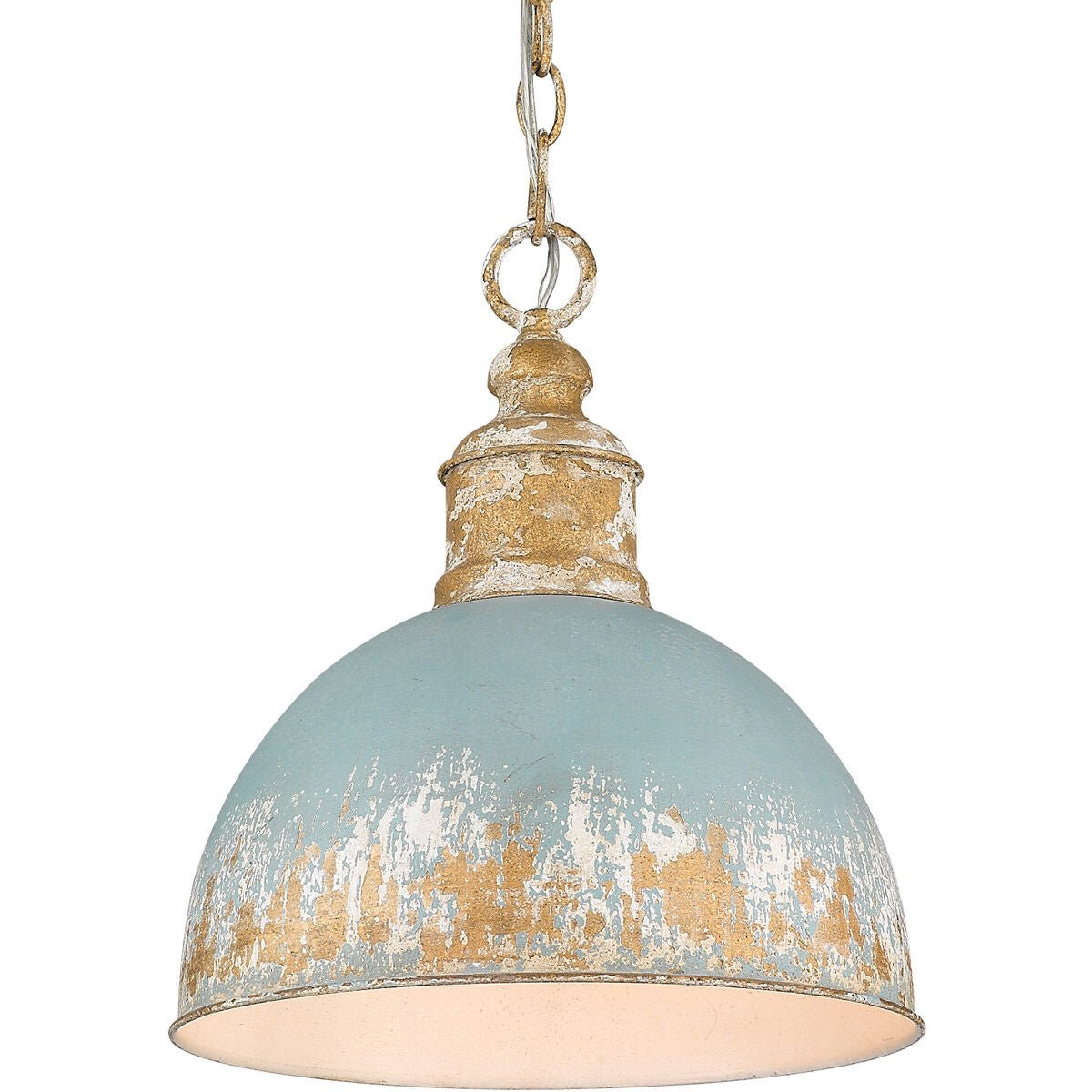 Lampadario Vintage a 1 Luce in Metallo Fatta a Mano con Paralume a Cupola