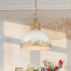 Lampadario Vintage a 1 Luce in Metallo Fatta a Mano con Paralume a Cupola