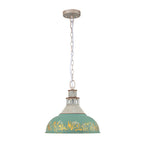 Luce a Sospensione Domale Artigianale in Pittura a Mano con Bordo Larghezza 1 Luce