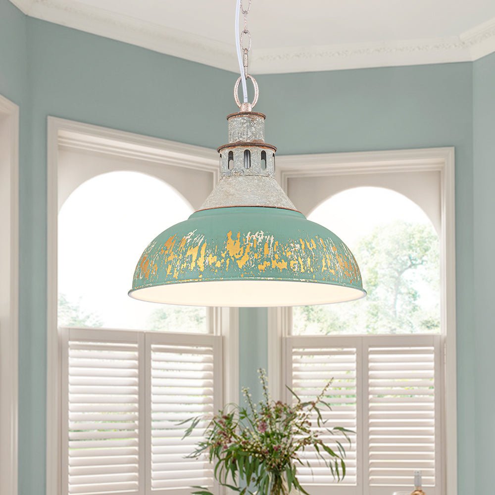 Luce a Sospensione Domale Artigianale in Pittura a Mano con Bordo Larghezza 1 Luce