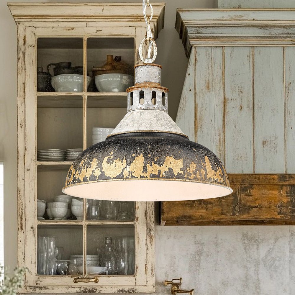 Luce a Sospensione Domale Artigianale in Pittura a Mano con Bordo Larghezza 1 Luce