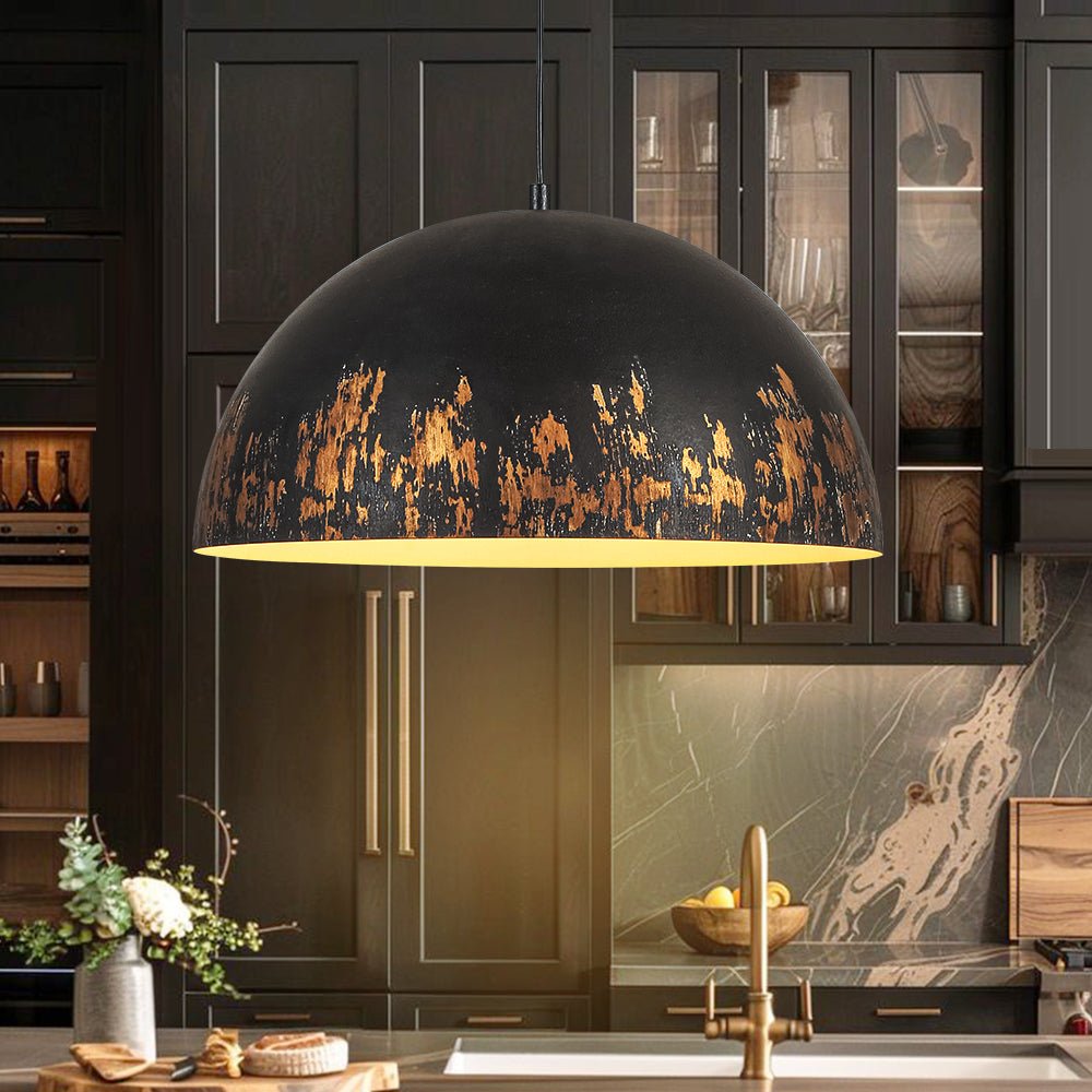 Lampada a sospensione singola a cupola in metallo vintage 1 luce, dipinta a mano e invecchiata