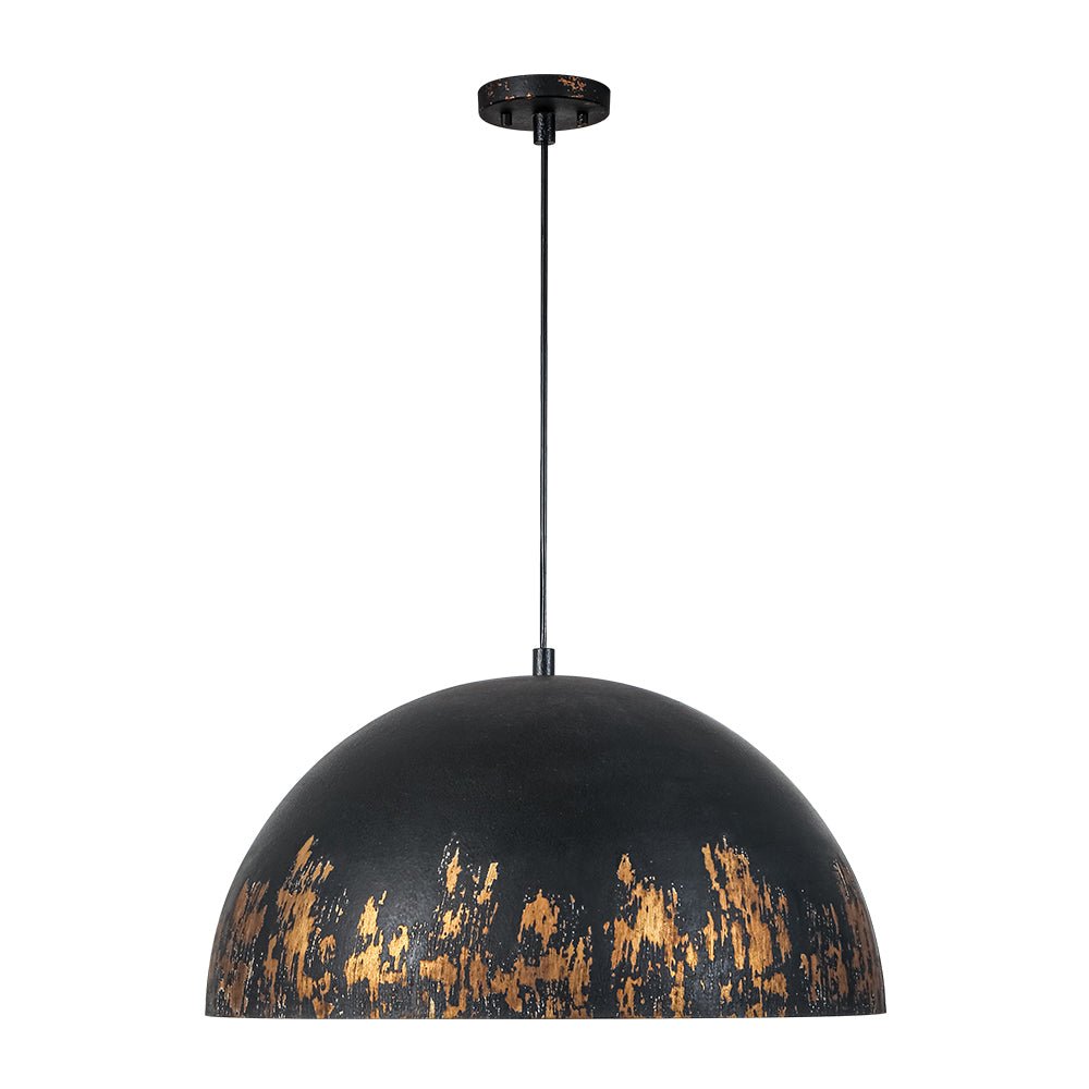 Lampada a sospensione singola a cupola in metallo vintage 1 luce, dipinta a mano e invecchiata