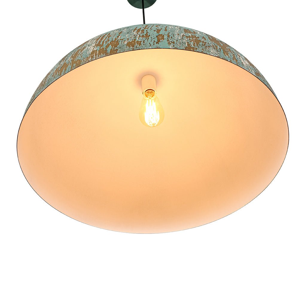 Lampada a sospensione singola a cupola in metallo vintage 1 luce, dipinta a mano e invecchiata