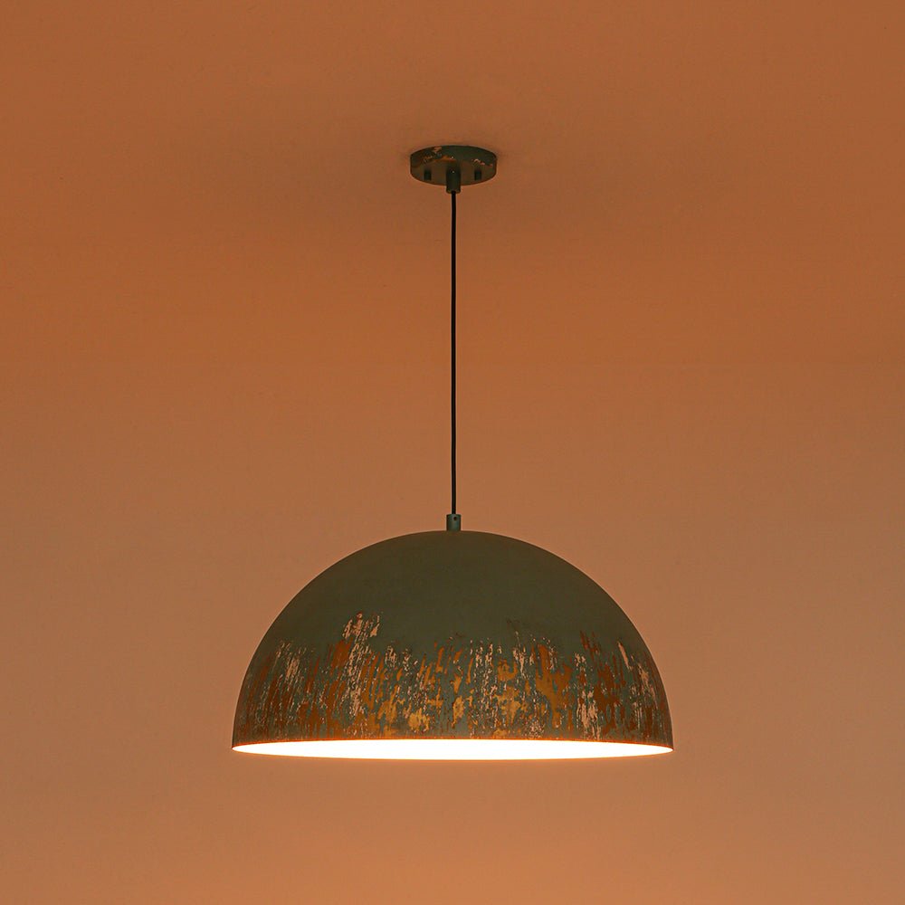 Lampada a sospensione singola a cupola in metallo vintage 1 luce, dipinta a mano e invecchiata