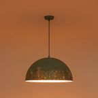 Lampada a sospensione singola a cupola in metallo vintage 1 luce, dipinta a mano e invecchiata