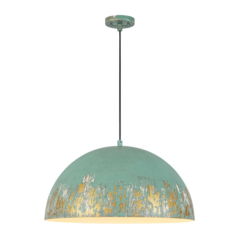 Lampada a sospensione singola a cupola in metallo vintage 1 luce, dipinta a mano e invecchiata