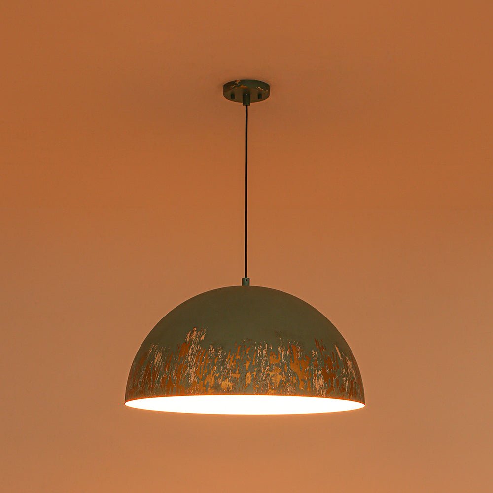 Lampada a sospensione singola a cupola in metallo vintage 1 luce, dipinta a mano e invecchiata