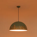 Lampada a sospensione singola a cupola in metallo vintage 1 luce, dipinta a mano e invecchiata