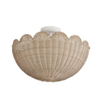 Boho Farmhouse Applique Semi Flush Montato in Rattan Intrecciato a Mano con 2 Luci e Design a Ciotola Scallop
