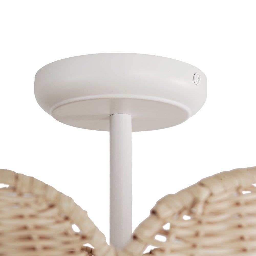 Boho Farmhouse Applique Semi Flush Montato in Rattan Intrecciato a Mano con 2 Luci e Design a Ciotola Scallop