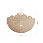 Boho Farmhouse Applique Semi Flush Montato in Rattan Intrecciato a Mano con 2 Luci e Design a Ciotola Scallop